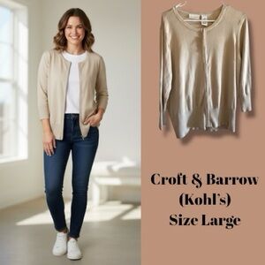 Croft & Barrow (Kohl’s) NWT Sweater Cardigan Beige Tan Full-Zip Women’s Size L